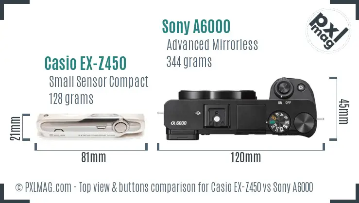 Casio EX-Z450 vs Sony A6000 top view buttons comparison