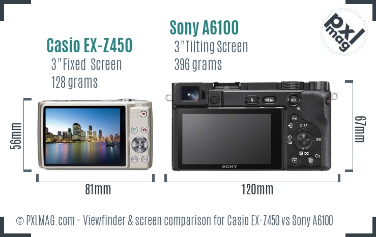 Casio EX-Z450 vs Sony A6100 Screen and Viewfinder comparison