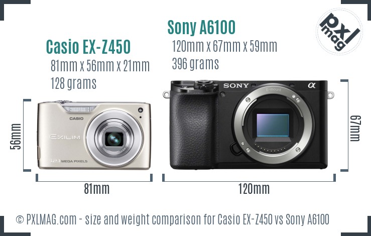 Casio EX-Z450 vs Sony A6100 size comparison