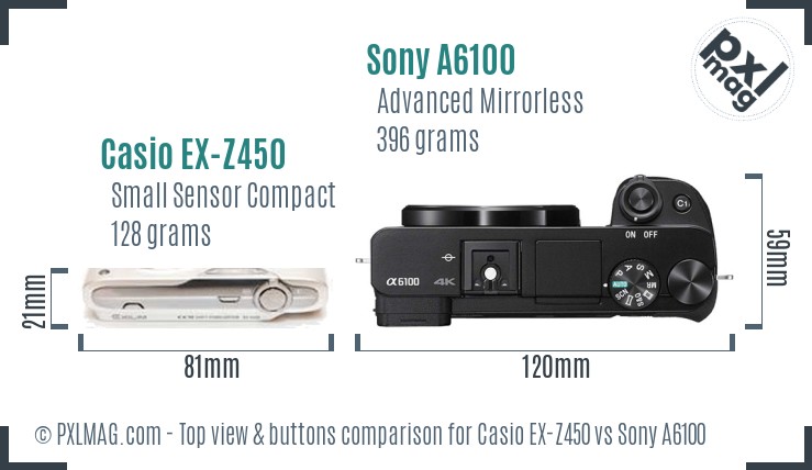 Casio EX-Z450 vs Sony A6100 top view buttons comparison