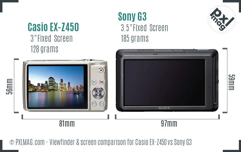 Casio EX-Z450 vs Sony G3 Screen and Viewfinder comparison