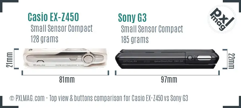 Casio EX-Z450 vs Sony G3 top view buttons comparison