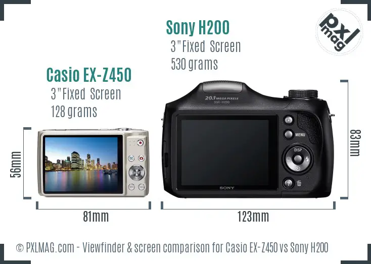 Casio EX-Z450 vs Sony H200 Screen and Viewfinder comparison Casio EX-Z450 vs Sony H200 Screen and Viewfinder comparison