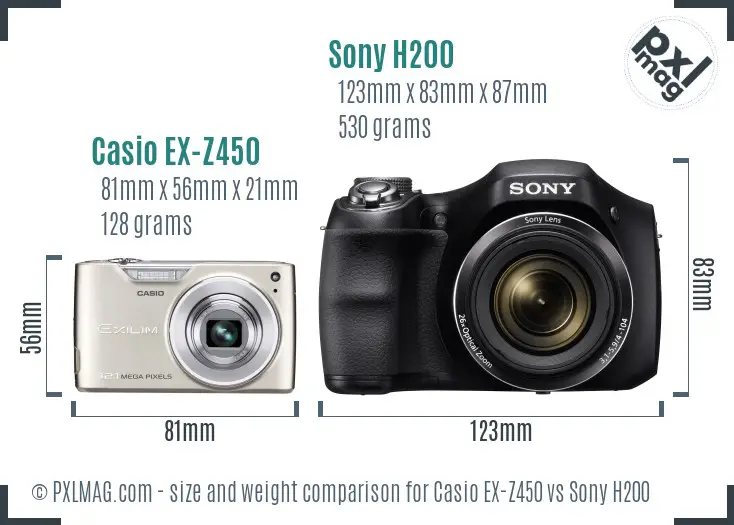 Casio EX-Z450 vs Sony H200 size comparison Casio EX-Z450 vs Sony H200 size comparison