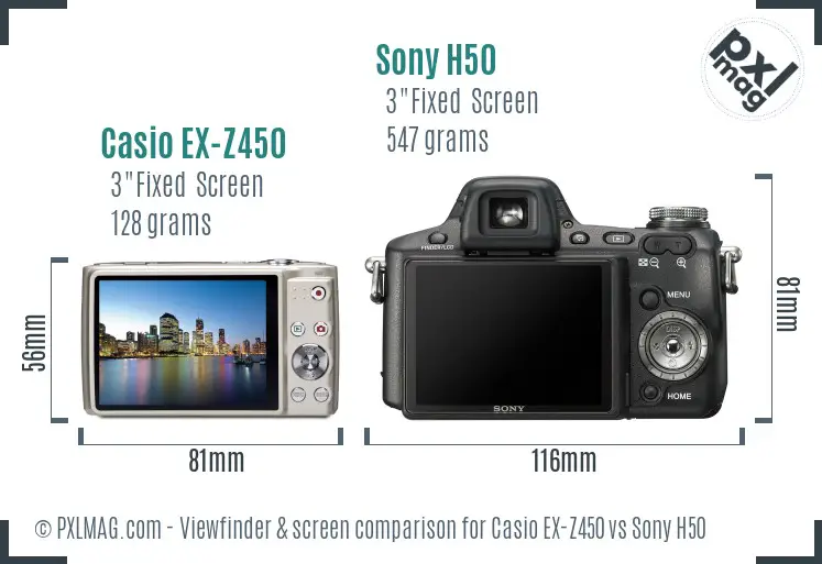 Casio EX-Z450 vs Sony H50 Screen and Viewfinder comparison Casio EX-Z450 vs Sony H50 Screen and Viewfinder comparison