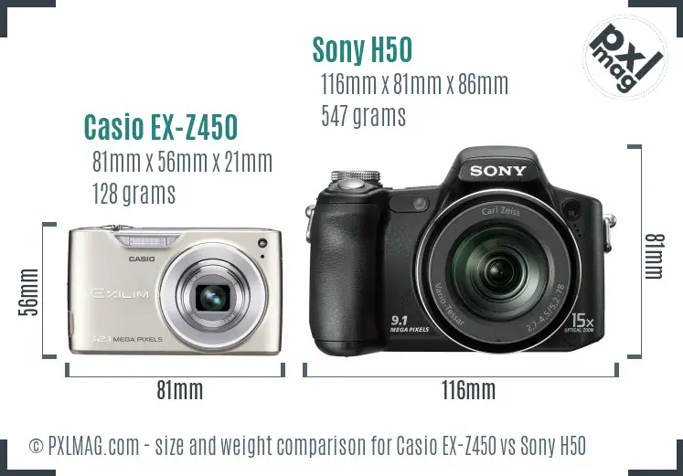 Casio EX-Z450 vs Sony H50 size comparison Casio EX-Z450 vs Sony H50 size comparison