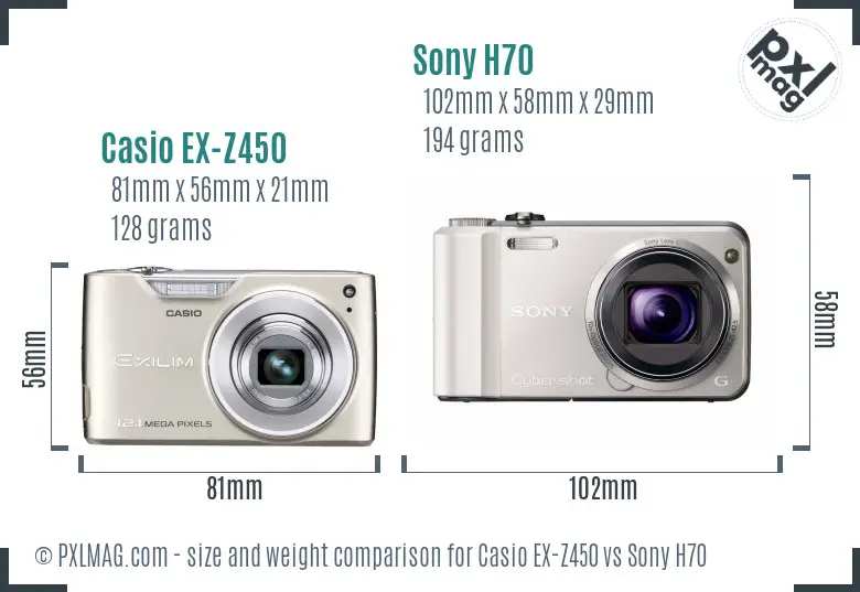 Casio EX-Z450 vs Sony H70 size comparison