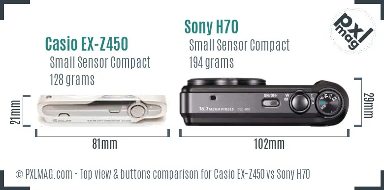 Casio EX-Z450 vs Sony H70 top view buttons comparison