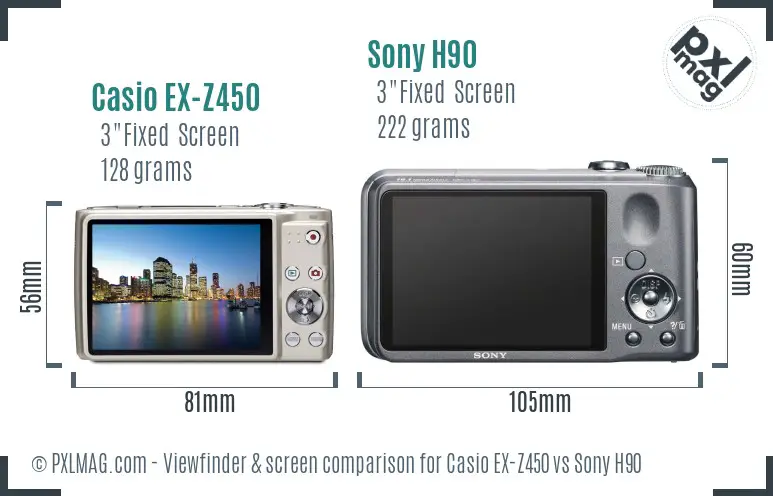 Casio EX-Z450 vs Sony H90 Screen and Viewfinder comparison Casio EX-Z450 vs Sony H90 Screen and Viewfinder comparison