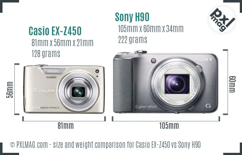 Casio EX-Z450 vs Sony H90 size comparison Casio EX-Z450 vs Sony H90 size comparison