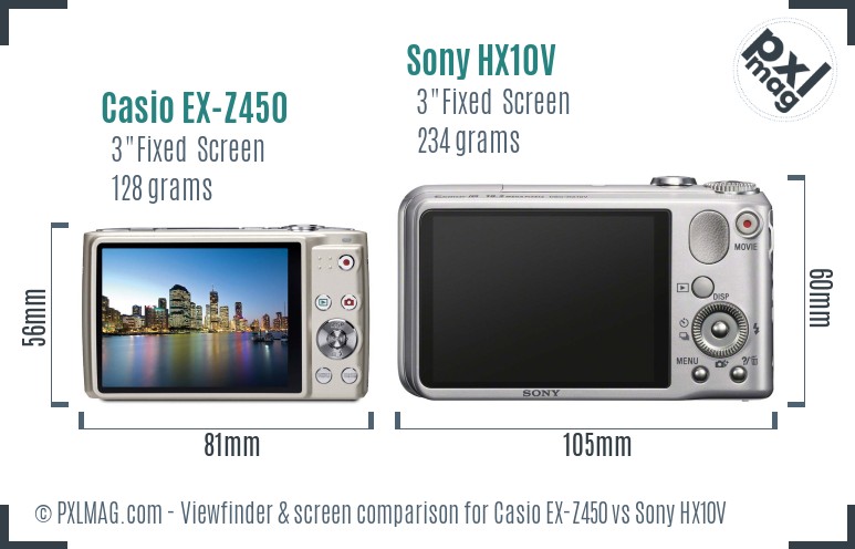 Casio EX-Z450 vs Sony HX10V Screen and Viewfinder comparison
