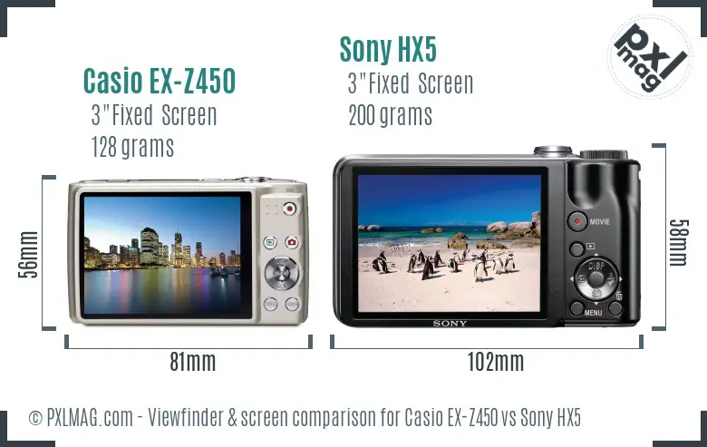Casio EX-Z450 vs Sony HX5 Screen and Viewfinder comparison Casio EX-Z450 vs Sony HX5 Screen and Viewfinder comparison