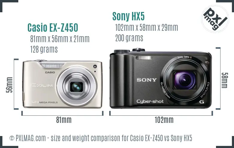 Casio EX-Z450 vs Sony HX5 size comparison Casio EX-Z450 vs Sony HX5 size comparison