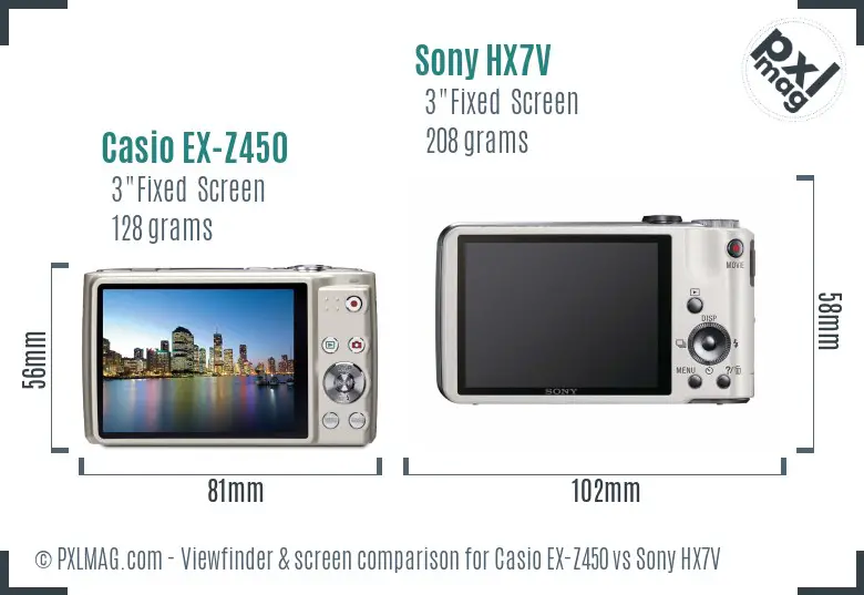 Casio EX-Z450 vs Sony HX7V Screen and Viewfinder comparison