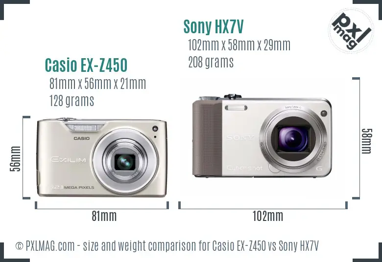 Casio EX-Z450 vs Sony HX7V size comparison