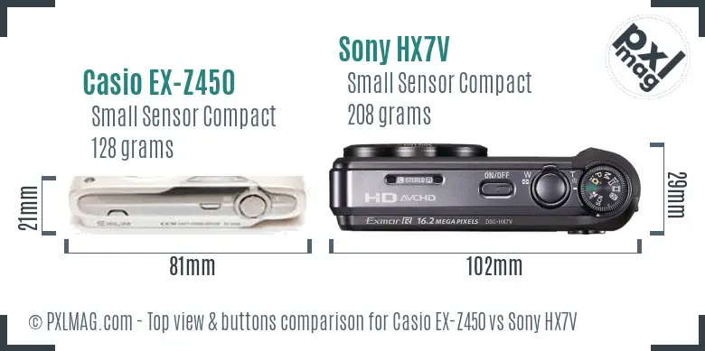 Casio EX-Z450 vs Sony HX7V top view buttons comparison