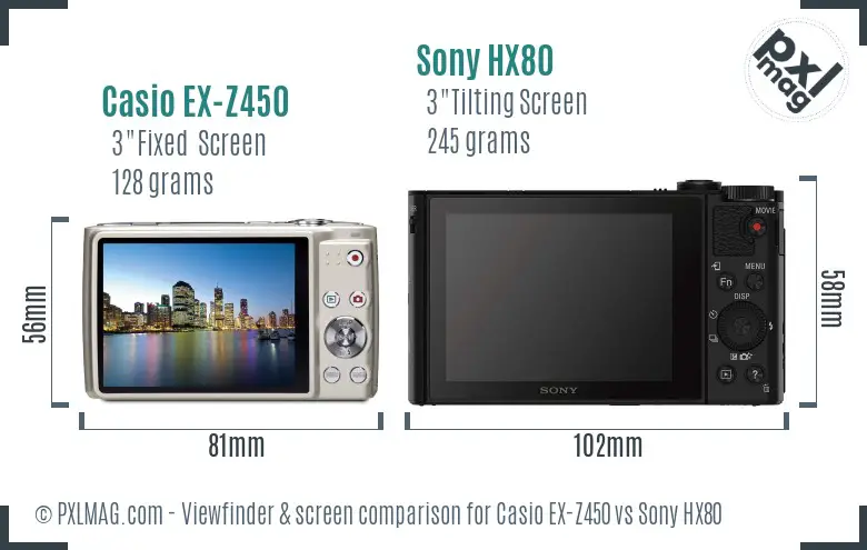 Casio EX-Z450 vs Sony HX80 Screen and Viewfinder comparison