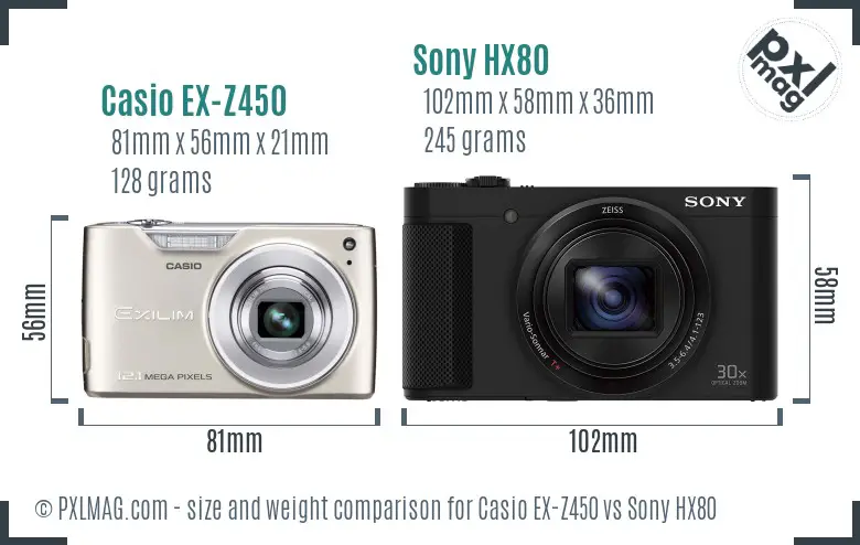 Casio EX-Z450 vs Sony HX80 size comparison