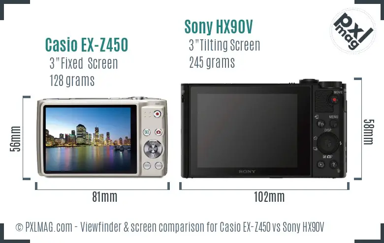 Casio EX-Z450 vs Sony HX90V Screen and Viewfinder comparison