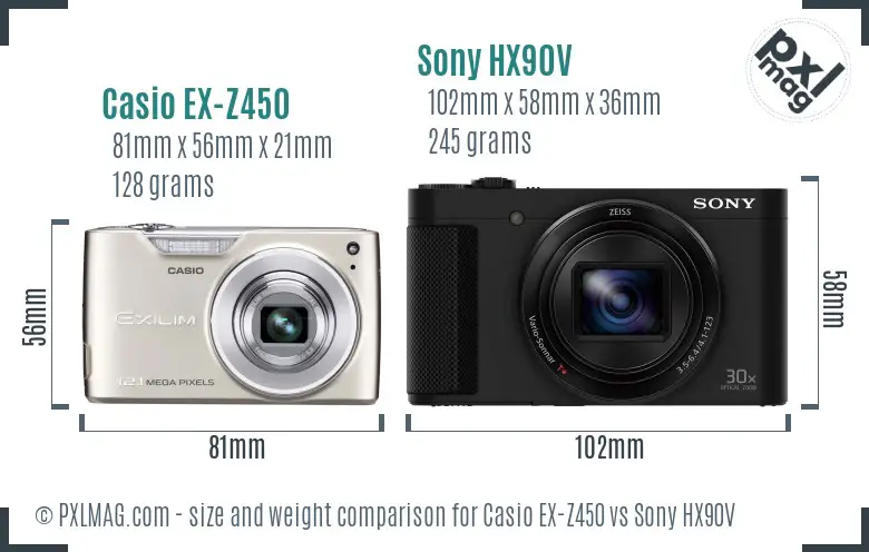 Casio EX-Z450 vs Sony HX90V size comparison