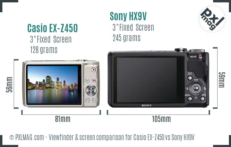 Casio EX-Z450 vs Sony HX9V Screen and Viewfinder comparison Casio EX-Z450 vs Sony HX9V Screen and Viewfinder comparison