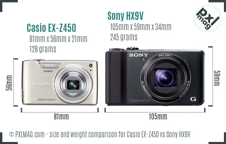 Casio EX-Z450 vs Sony HX9V size comparison Casio EX-Z450 vs Sony HX9V size comparison