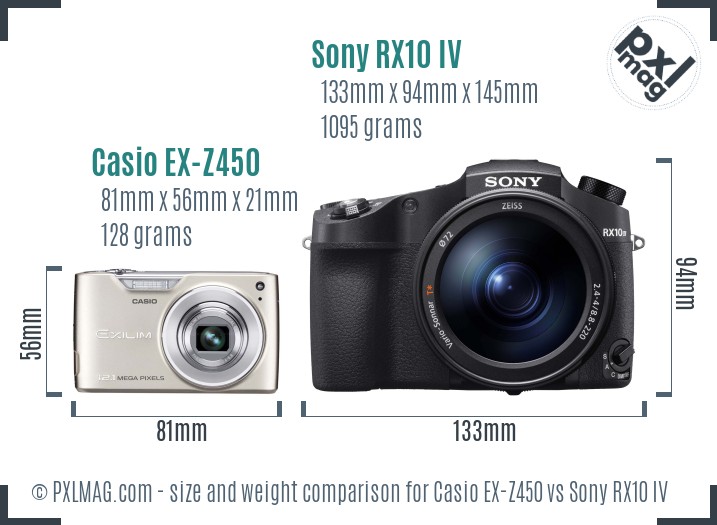 Casio EX-Z450 vs Sony RX10 IV size comparison