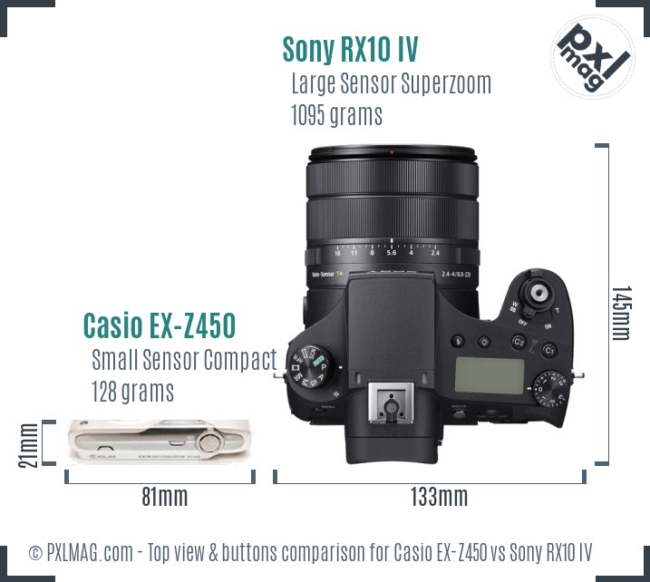Casio EX-Z450 vs Sony RX10 IV top view buttons comparison