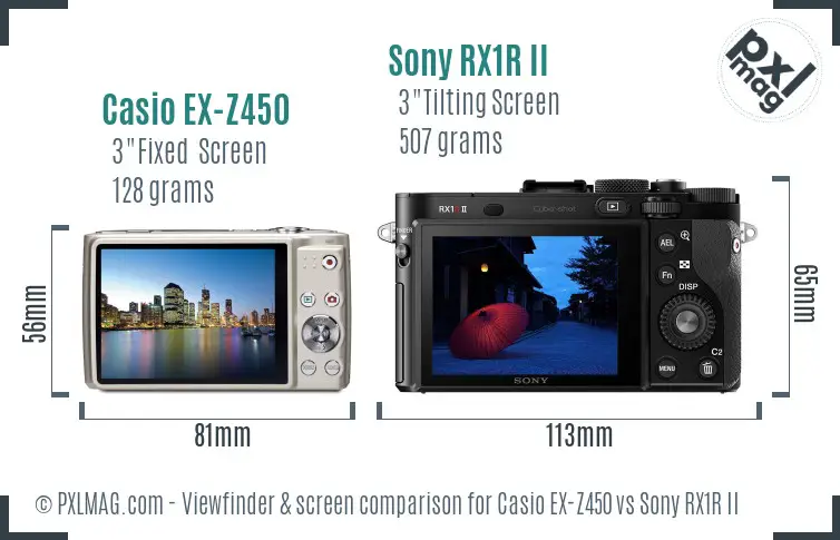 Casio EX-Z450 vs Sony RX1R II Screen and Viewfinder comparison