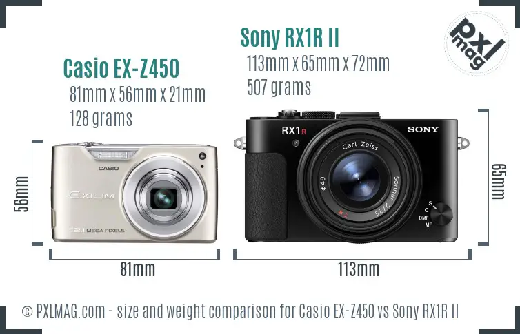 Casio EX-Z450 vs Sony RX1R II size comparison Casio EX-Z450 vs Sony RX1R II size comparison