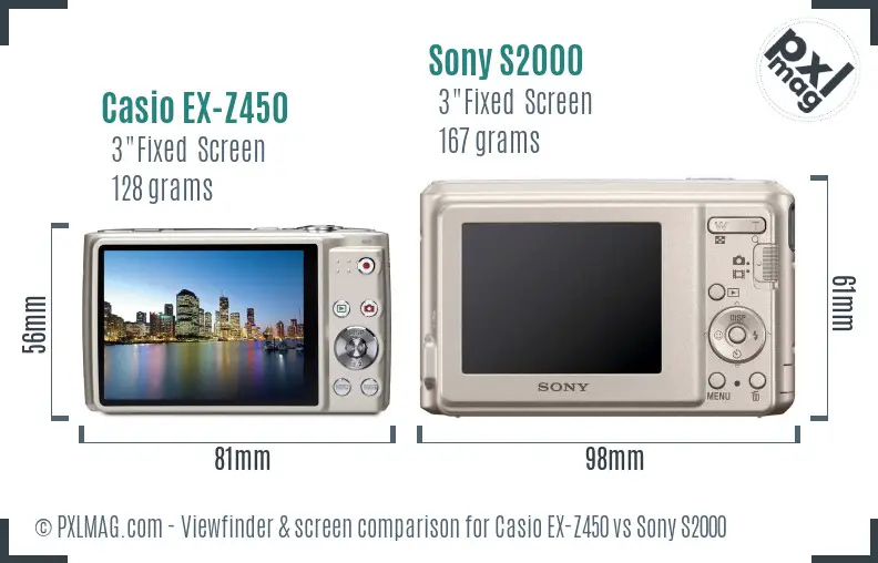 Casio EX-Z450 vs Sony S2000 Screen and Viewfinder comparison