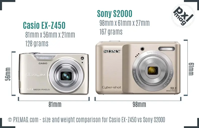 Casio EX-Z450 vs Sony S2000 size comparison