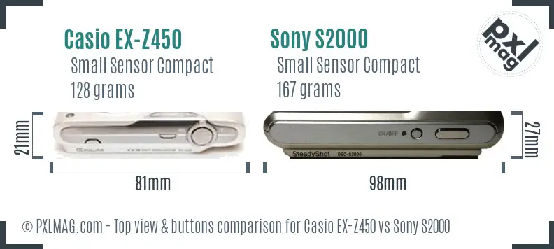 Casio EX-Z450 vs Sony S2000 top view buttons comparison