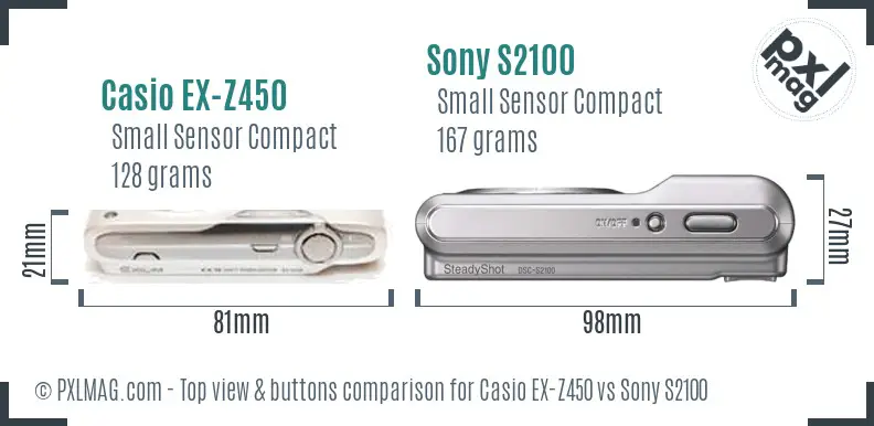 Casio EX-Z450 vs Sony S2100 top view buttons comparison
