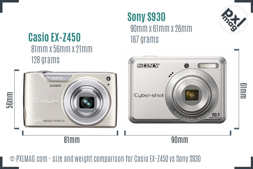 Casio EX-Z450 vs Sony S930 size comparison