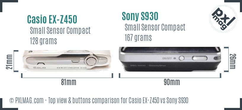 Casio EX-Z450 vs Sony S930 top view buttons comparison
