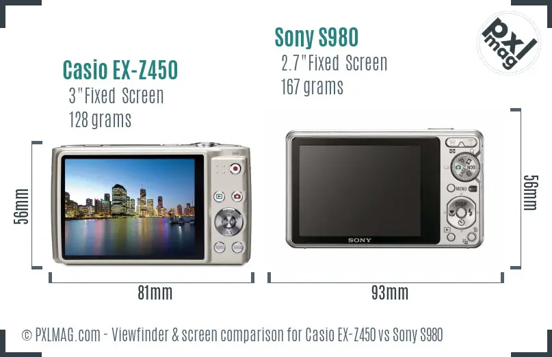 Casio EX-Z450 vs Sony S980 Screen and Viewfinder comparison