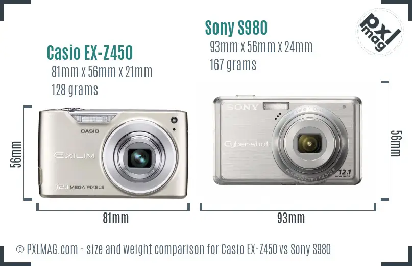 Casio EX-Z450 vs Sony S980 size comparison