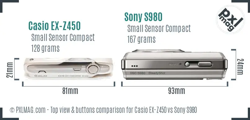 Casio EX-Z450 vs Sony S980 top view buttons comparison