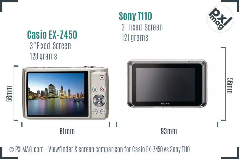 Casio EX-Z450 vs Sony T110 Screen and Viewfinder comparison