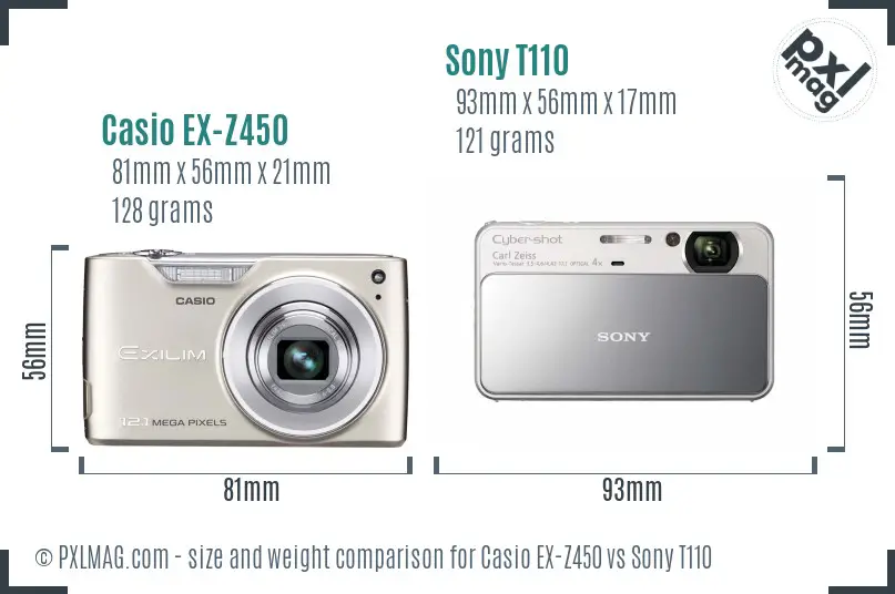 Casio EX-Z450 vs Sony T110 size comparison