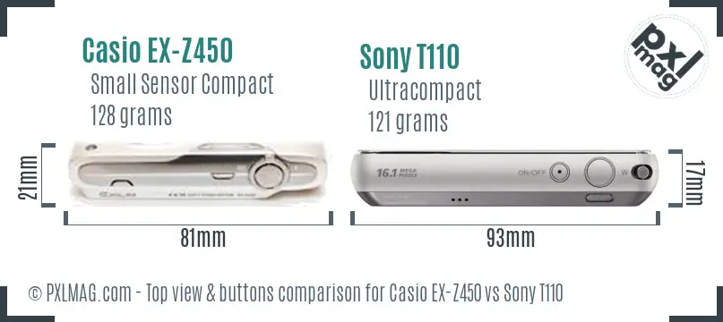 Casio EX-Z450 vs Sony T110 top view buttons comparison