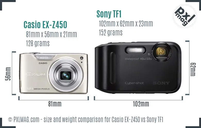 Casio EX-Z450 vs Sony TF1 size comparison