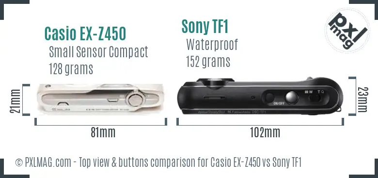 Casio EX-Z450 vs Sony TF1 top view buttons comparison