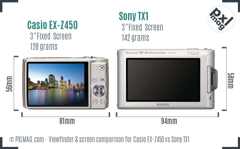 Casio EX-Z450 vs Sony TX1 Screen and Viewfinder comparison