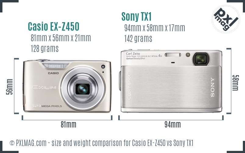 Casio EX-Z450 vs Sony TX1 size comparison Casio EX-Z450 vs Sony TX1 size comparison