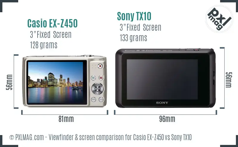 Casio EX-Z450 vs Sony TX10 Screen and Viewfinder comparison