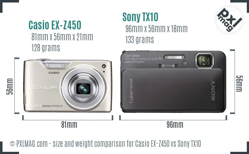 Casio EX-Z450 vs Sony TX10 size comparison