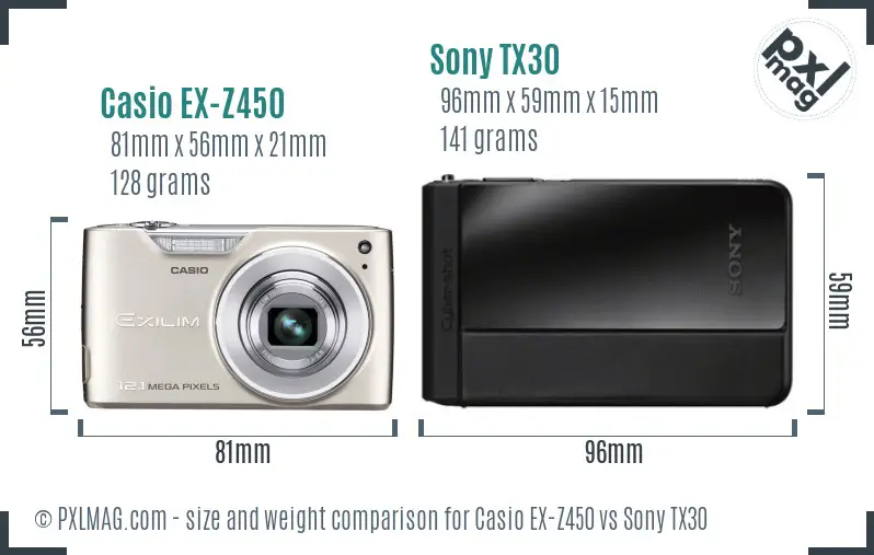 Casio EX-Z450 vs Sony TX30 size comparison