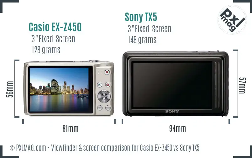 Casio EX-Z450 vs Sony TX5 Screen and Viewfinder comparison